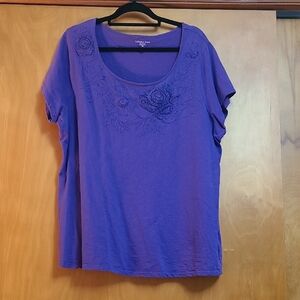 Coldwater Creek Purple Embroidered Short Sleeve Top